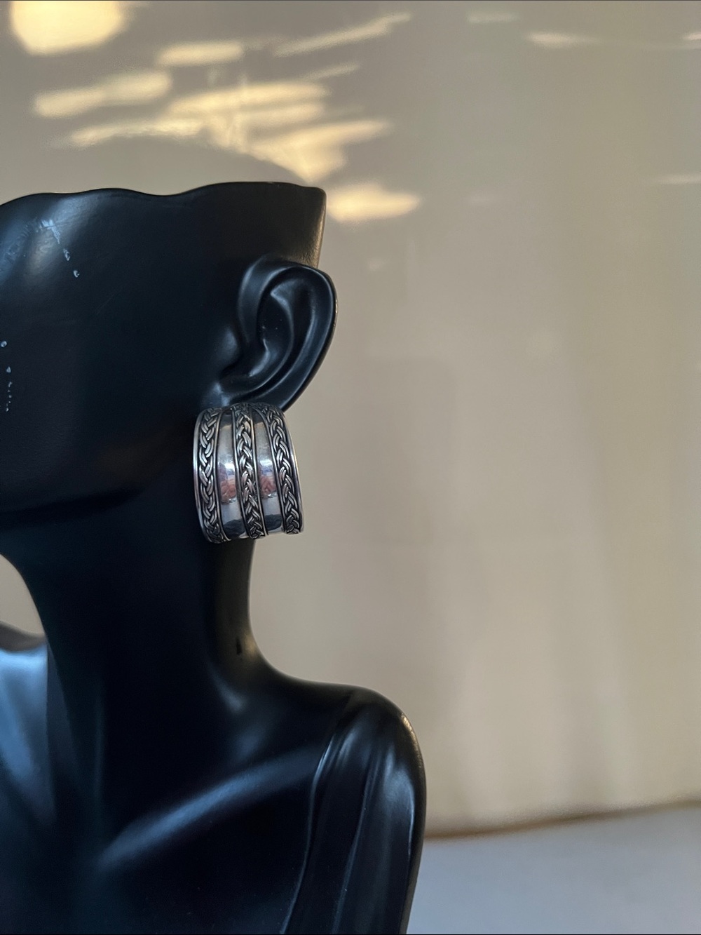 Sterling Silver Textured Hoop Earrings - Classic Women Jewelry - Picture 3 of 7